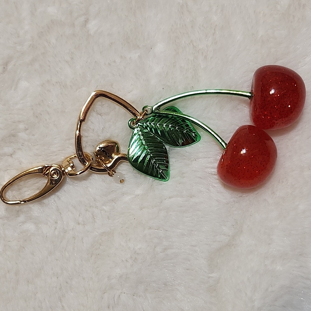 Betsy Johnson Cherry Purse Charm/ Keychain with Gold and Green Accents - Picture 8 of 8
